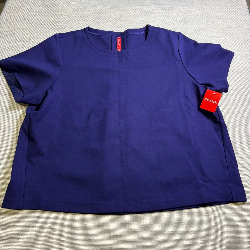 Spanx, AirEssentials Pleated Back Tee, XL, Lapis Blue, Athleisure, MSRP $88